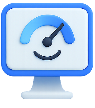 A computer monitor with a speedometer on it.