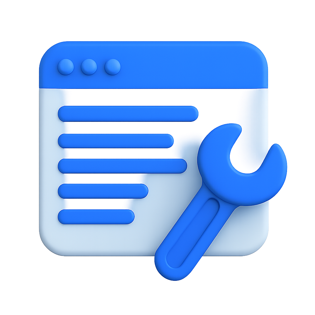 A 3d icon of a web page with a wrench on it.