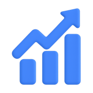 A blue graph with an arrow pointing up.