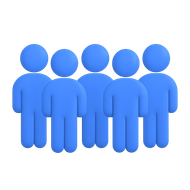 A group of blue people standing next to each other on a white background.