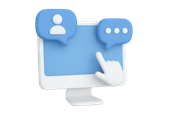 A blue and white icon with a picture of a mountain on it.