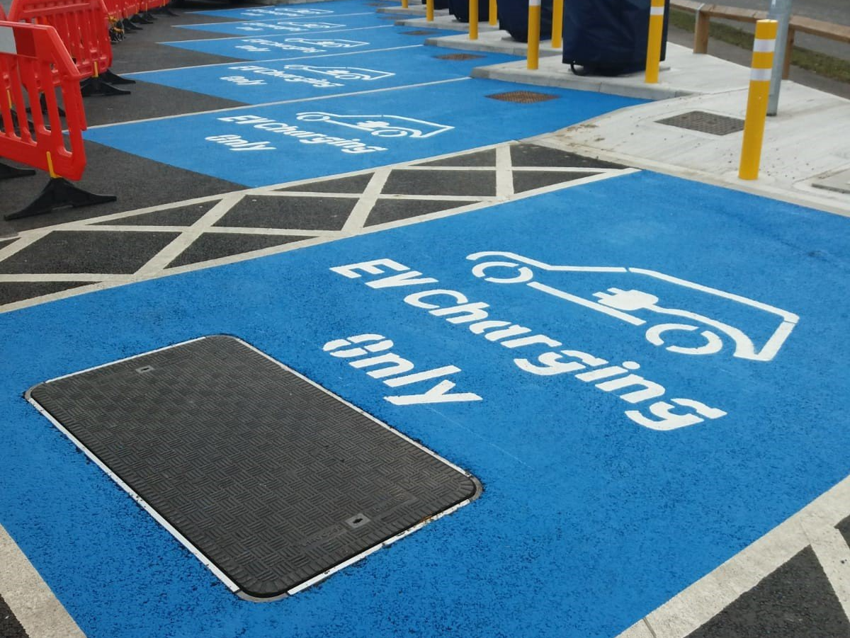 blue EV charging parking bay