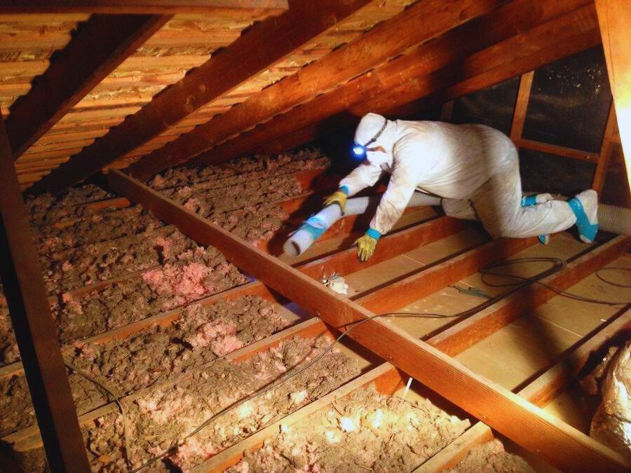 Removing old insulation.