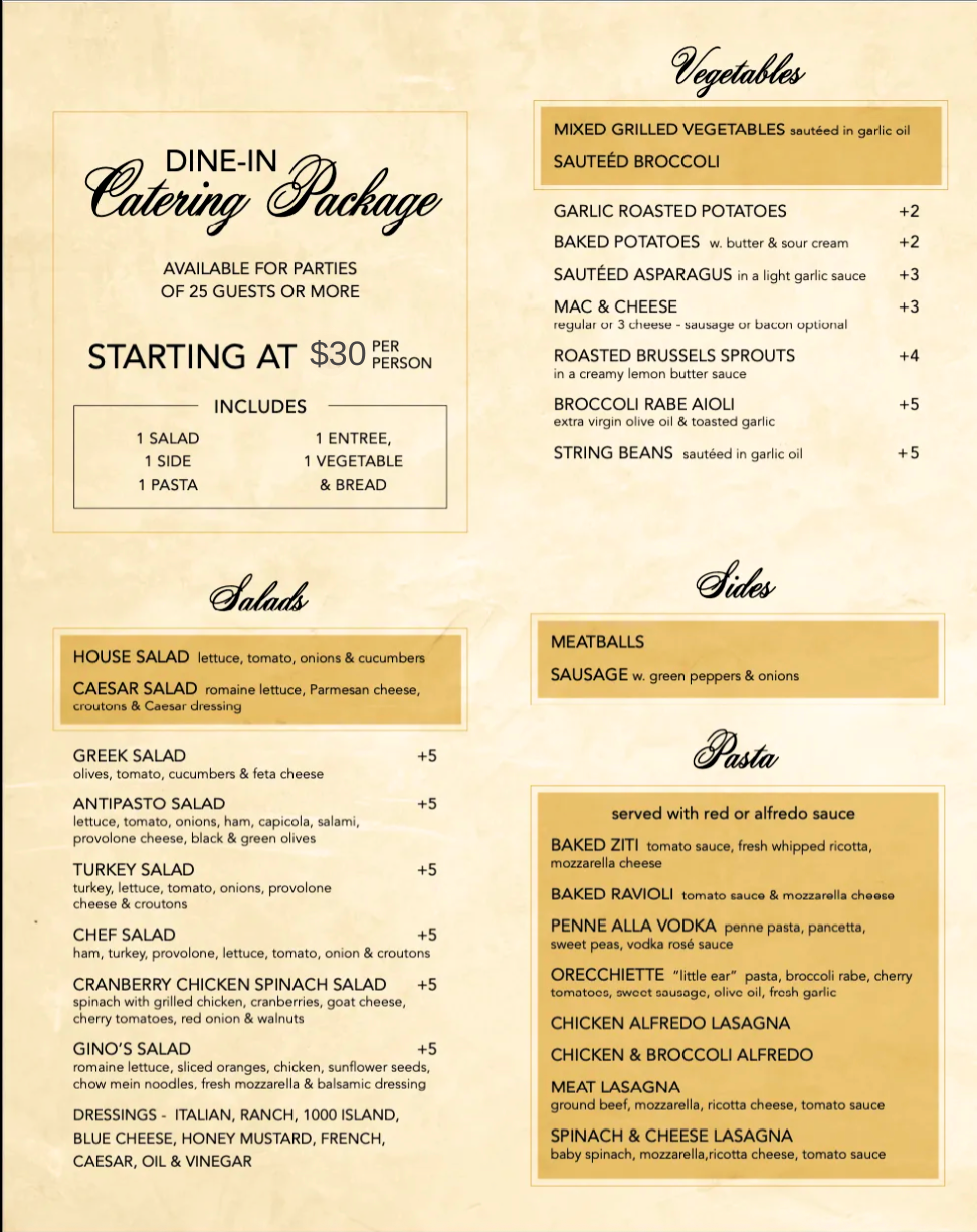 A menu for a restaurant that says starting at $ 40