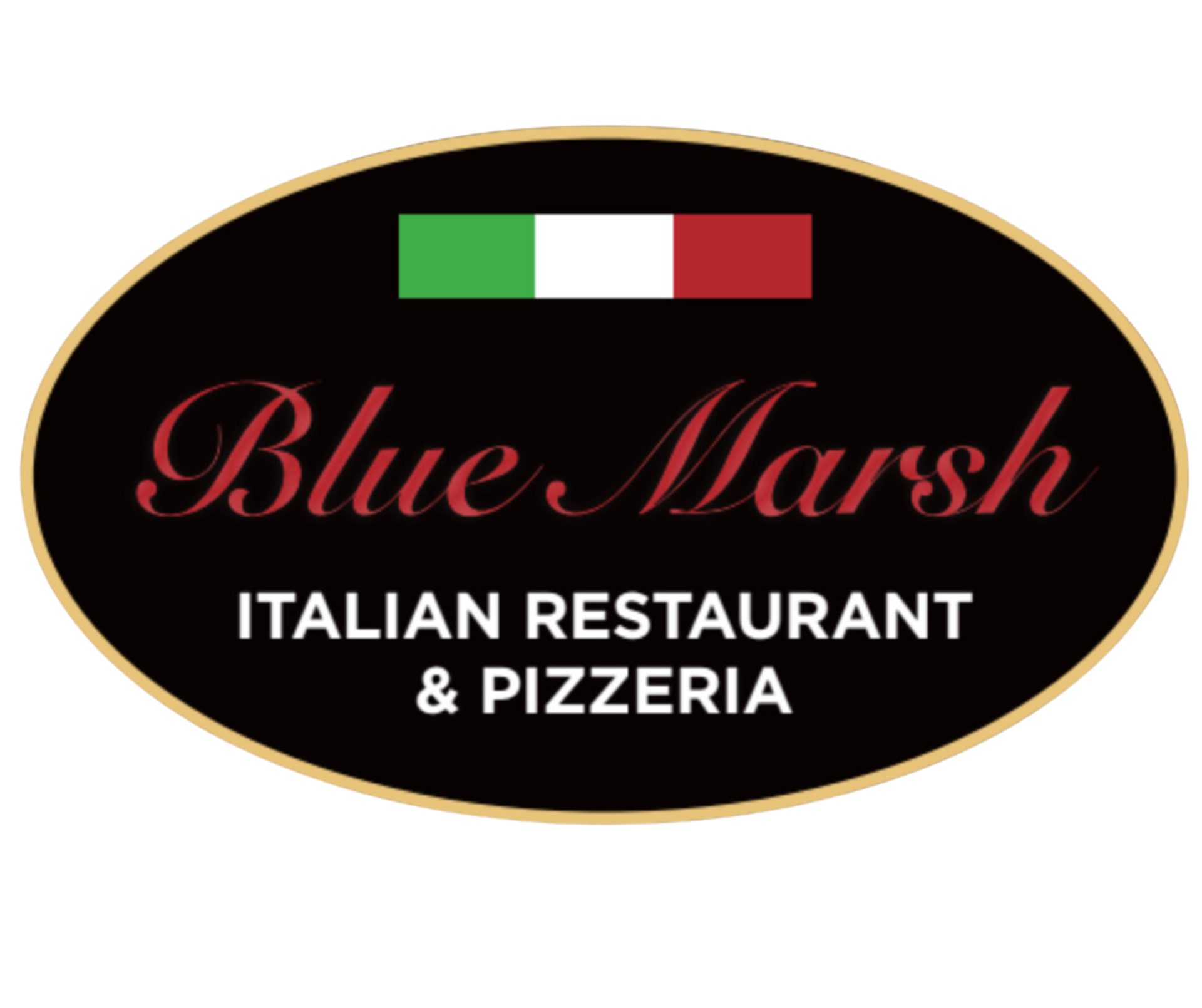 The logo for blue marsh italian restaurant and pizzeria