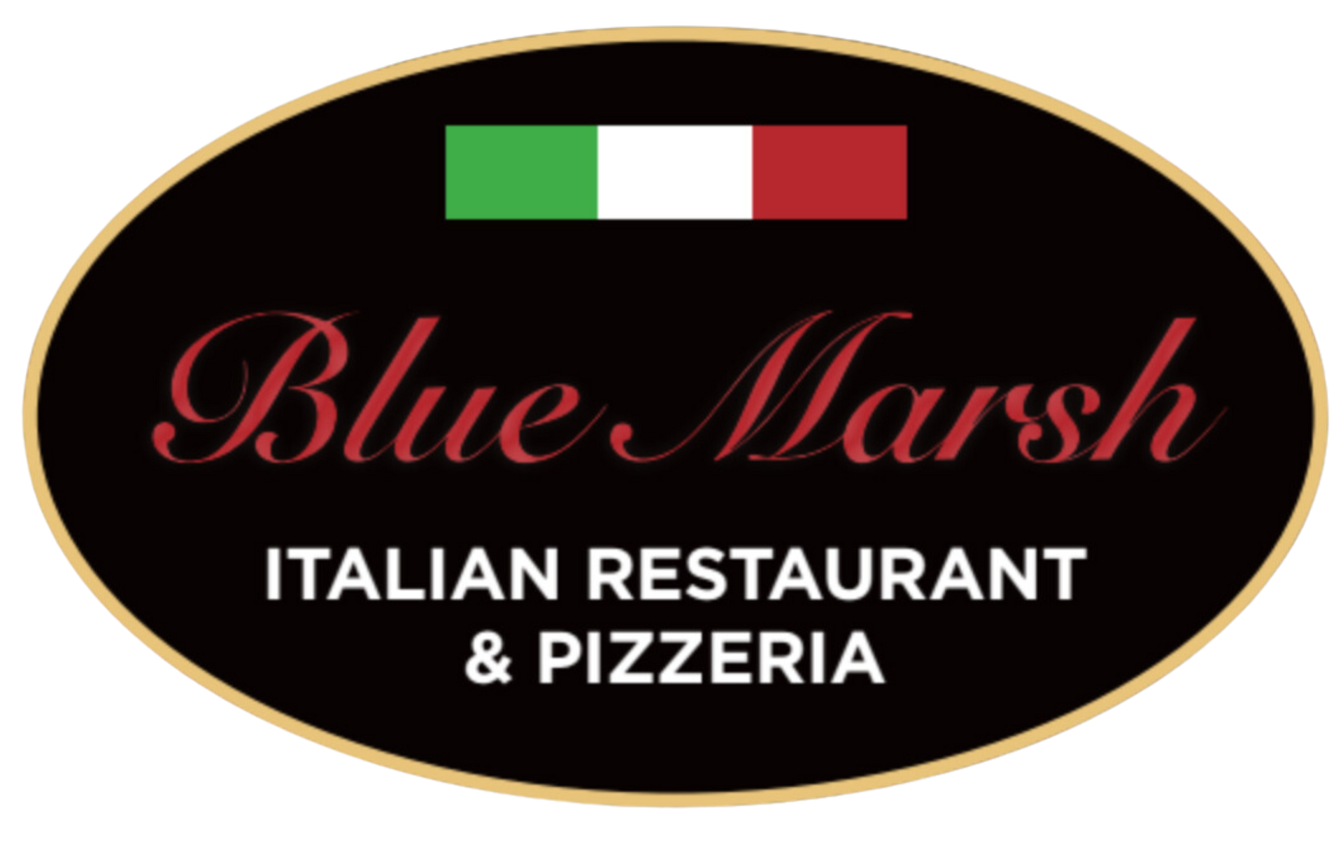 The logo for blue marsh italian restaurant and pizzeria