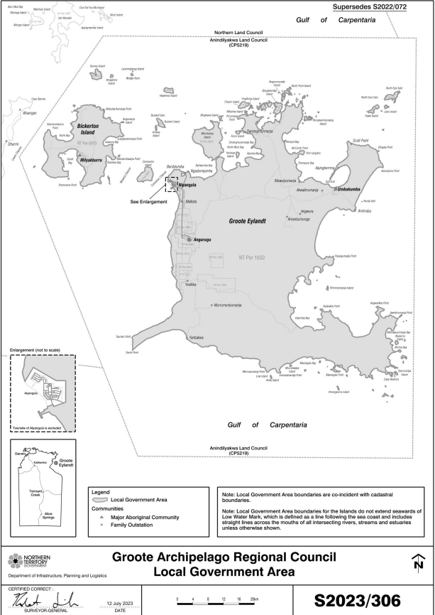 Map of Groote Archipelago Regional Council local government area, Australia.