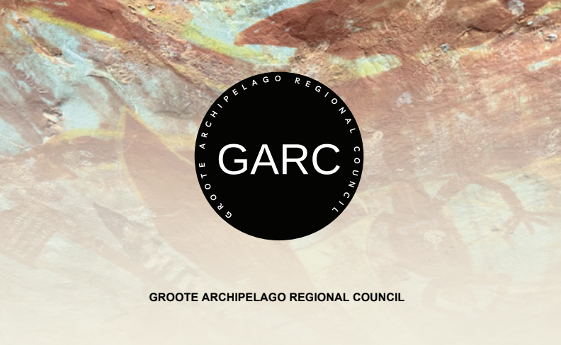 Logo for Groote Archipelago Regional Council (GARC), a black circle with text on an abstract background.
