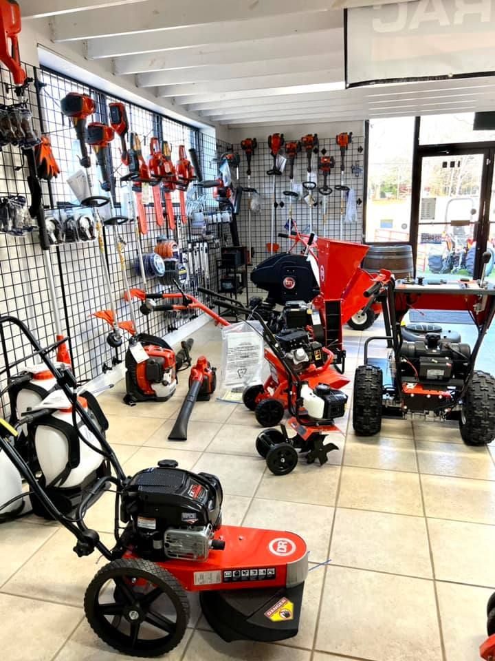 A showroom filled with a variety of gardening equipment.