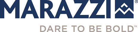The Marazzi logo in dark blue text with the tagline "DARE TO BE BOLD" in light gray, next to a mountain-shaped icon.