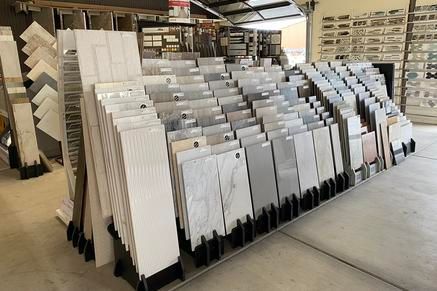 A large display of tiles in a store.