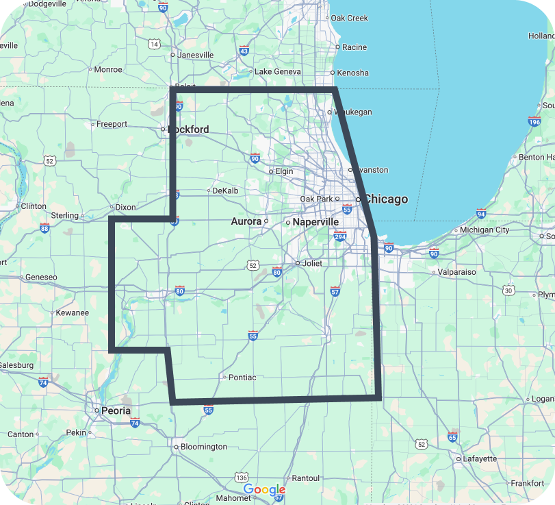 A map of the state of illinois with a circle around it.