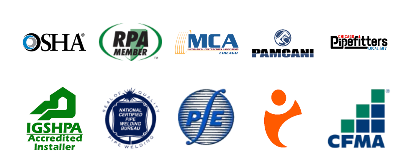 A bunch of logos on a white background including osha rpa and mca