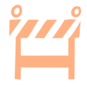 An orange and white striped construction barrier icon on a white background.