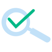 A magnifying glass with a green check mark inside of it.