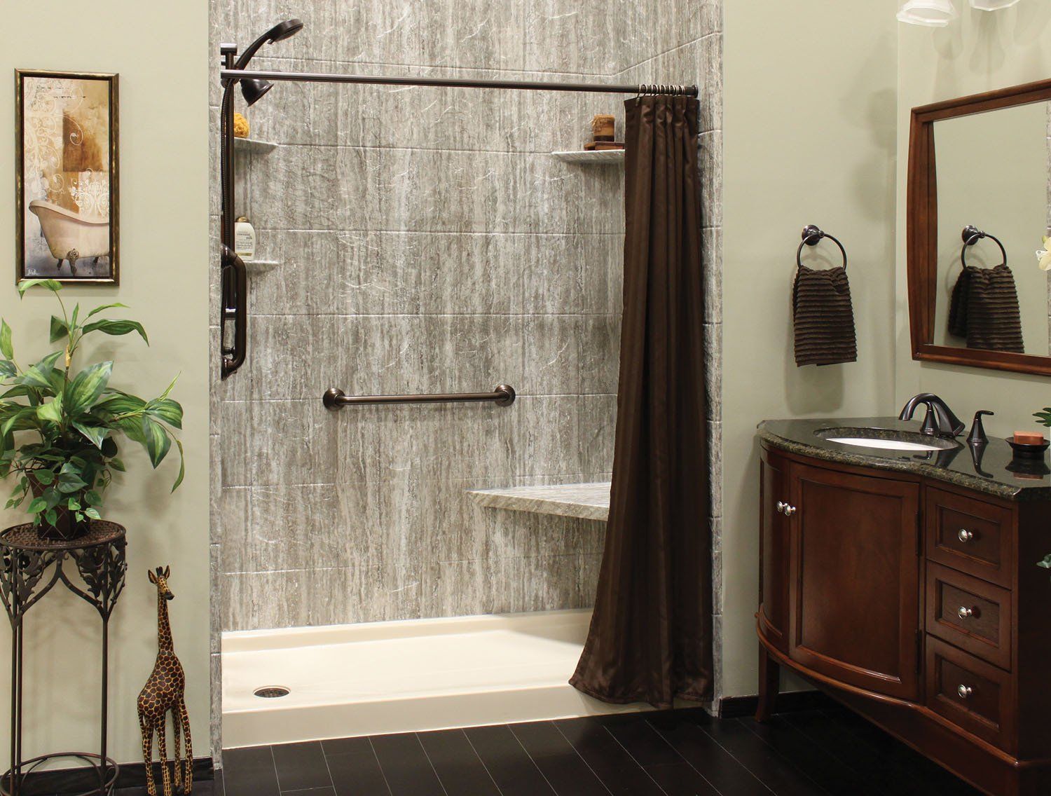 White Color Themed Shower Room With Wallpaper — Moline, IL — Midwest Bath Co.