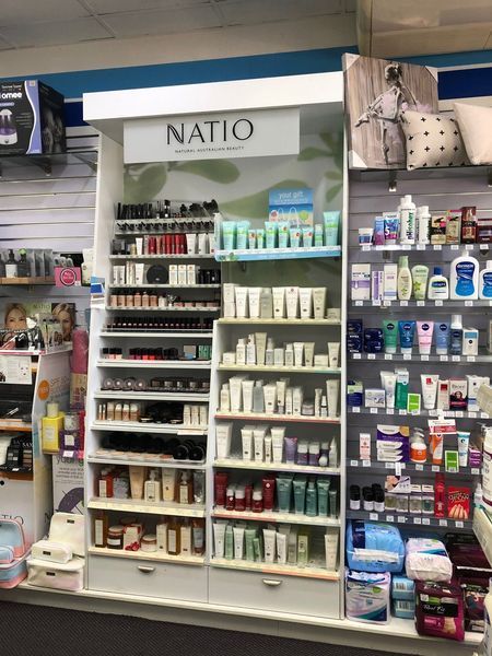 A display of natio products in a pharmacy
