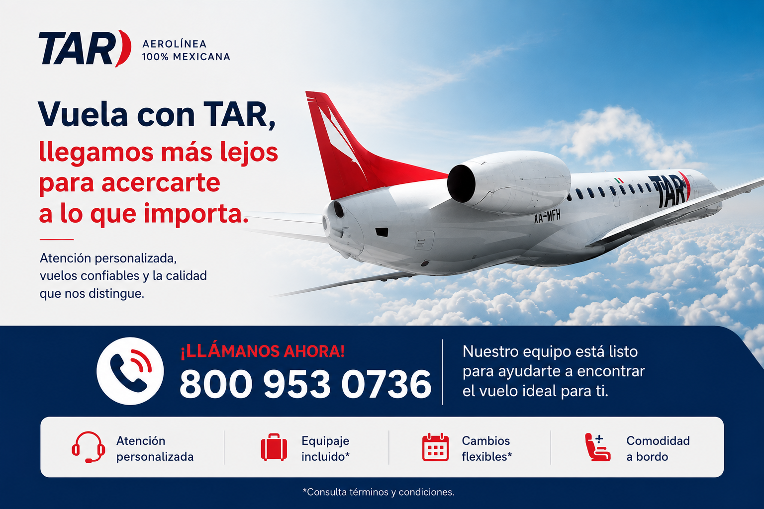 TAR Aerolínea 100% Mexicana - Llama al 800 953 0736
