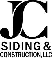 A black and white logo for jc siding & construction , llc.