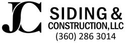 A black and white logo for jc siding & construction , llc.