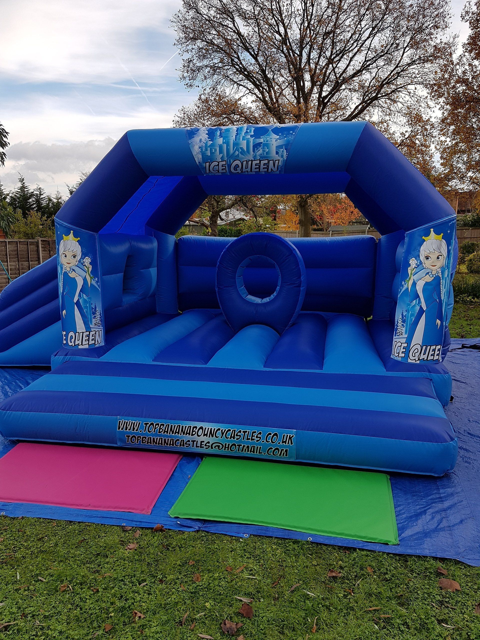 large bouncy castle with snow queen artwork