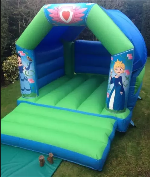 green and blue princess small bouncy castle