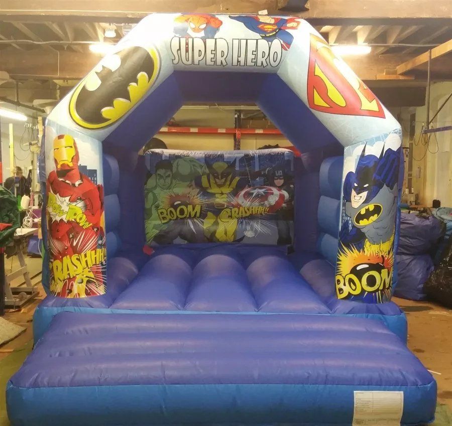 blue super hero small bouncy castle