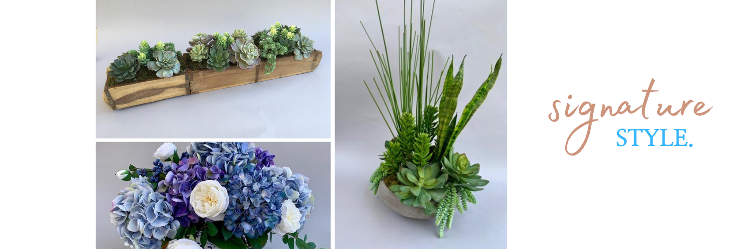 floral collage of plants and flowers in vases