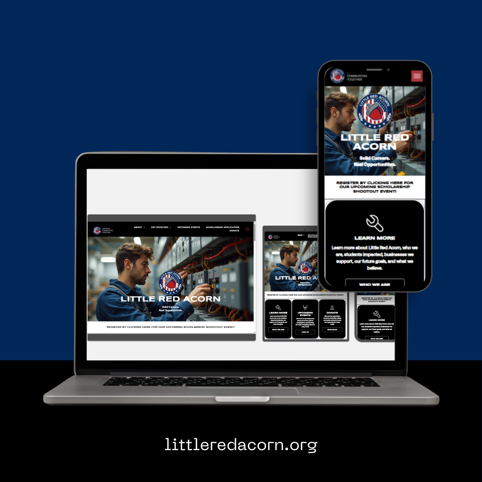 Responsive website mockup on laptop and smartphone from Wilsona Marketing's Little Red Acorn new nonprofit website build