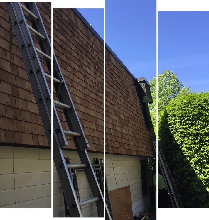 A ladder is attached to the side of a house