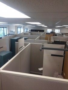 There are a lot of cubicles in this office.