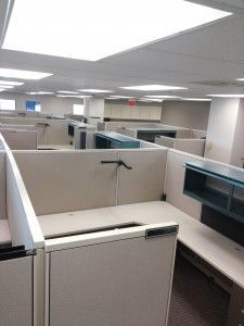 There are a lot of cubicles in this office.