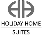 A black and white logo for holiday home suites.