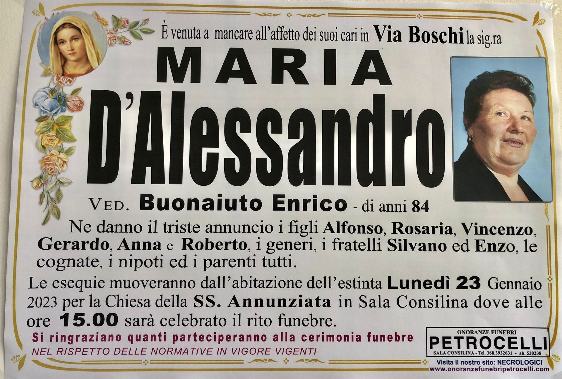 necrologio + MARIA D'ALESSANDRO 