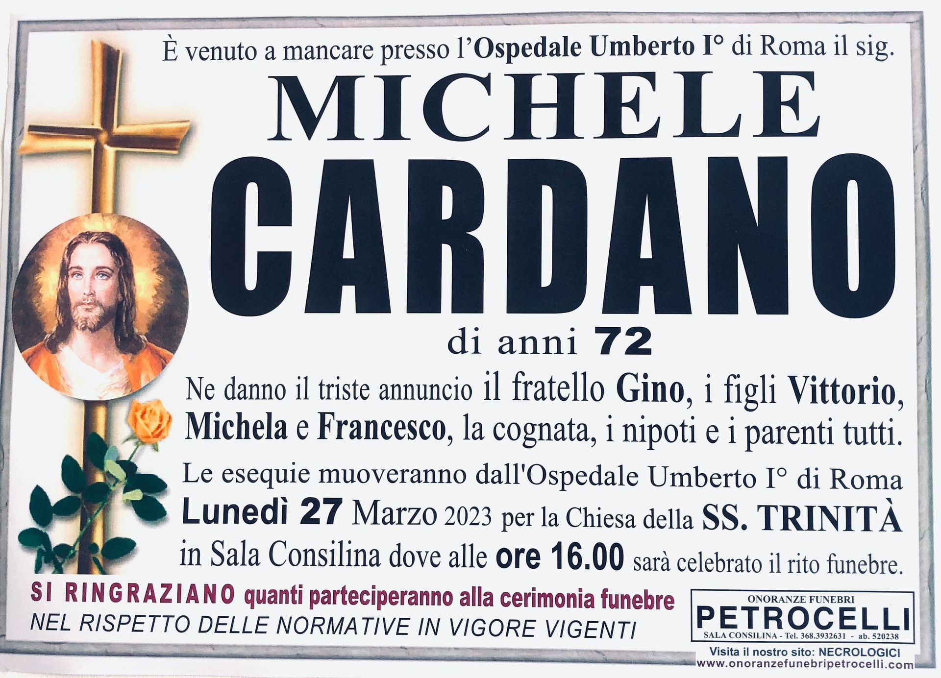 necrologio + MICHELE CARDANO 