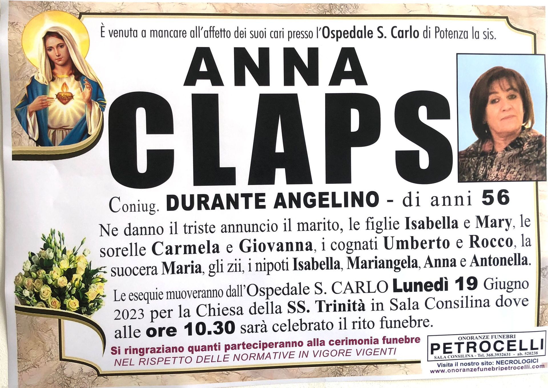 necrologio + ANNA CLAPS 
