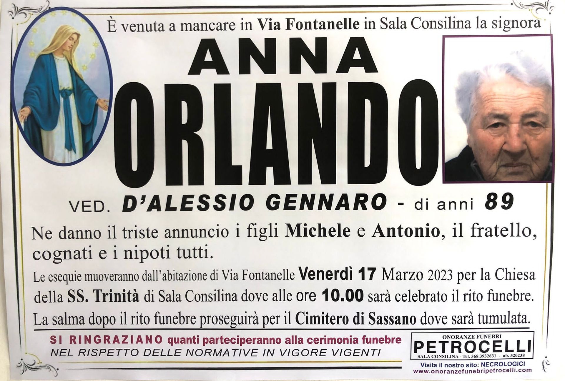 necrologio + ANNA ORLANDO 