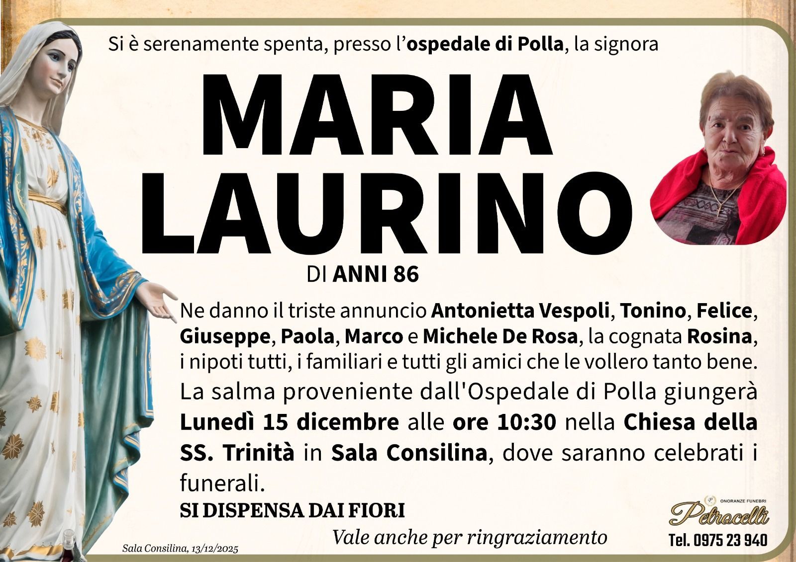 necrologio + MARIA LAURINO 