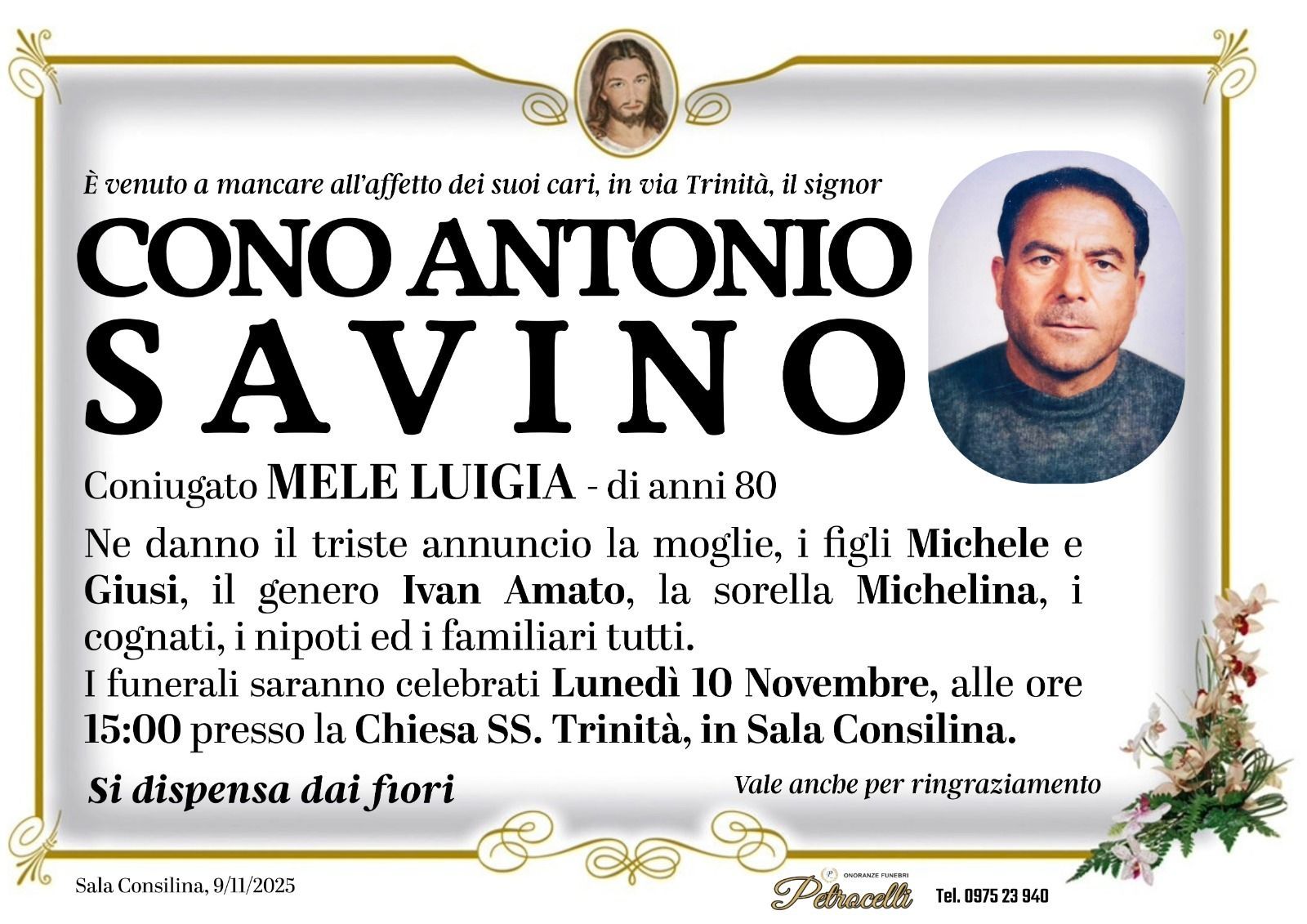 necrologio + CONO ANTONIO SAVINO 