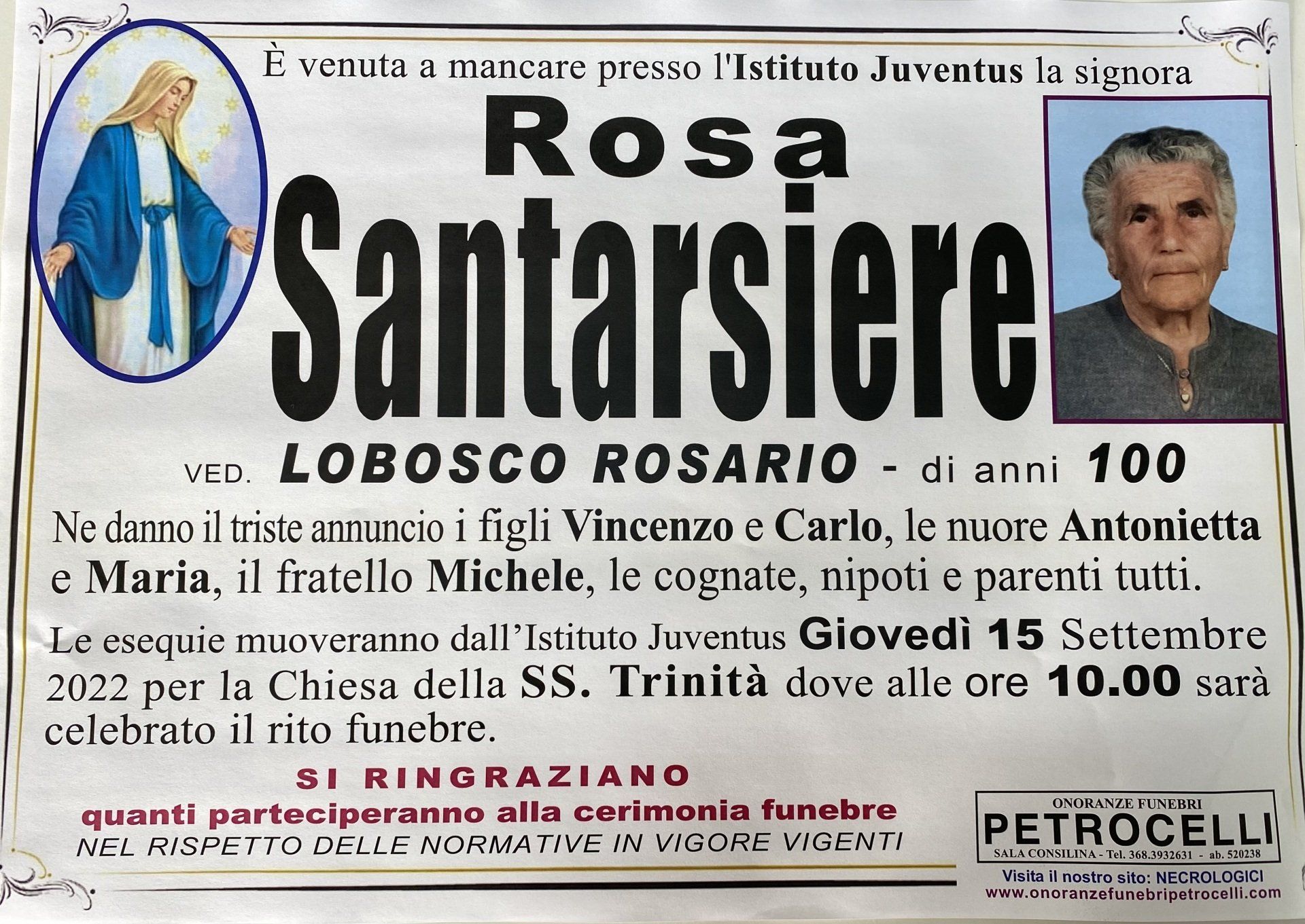 necrologio + ROSA SANTARSIERE 