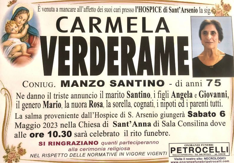 necrologio + CARMELA VERDERAME 