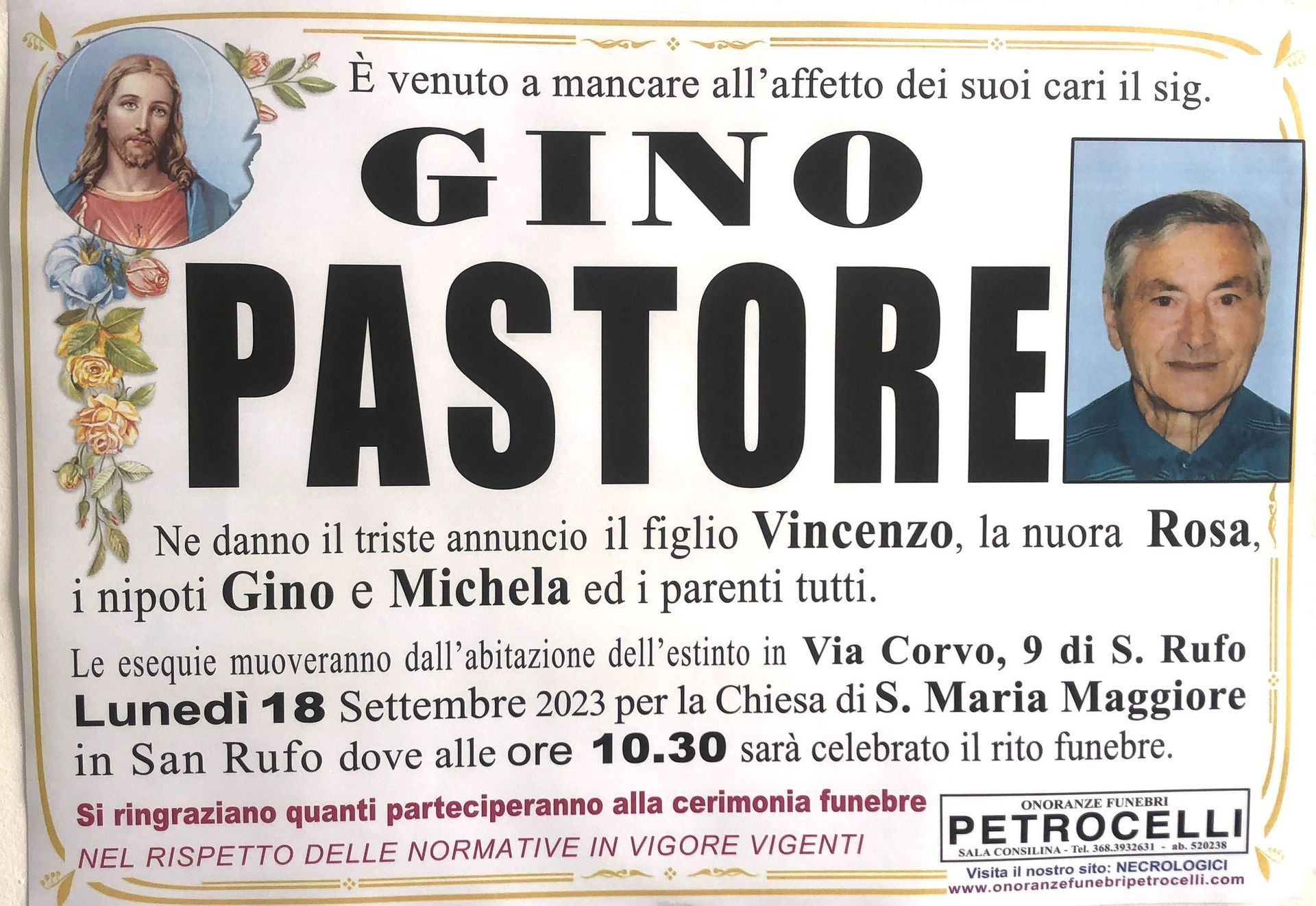 necrologio + GINO PASTORE