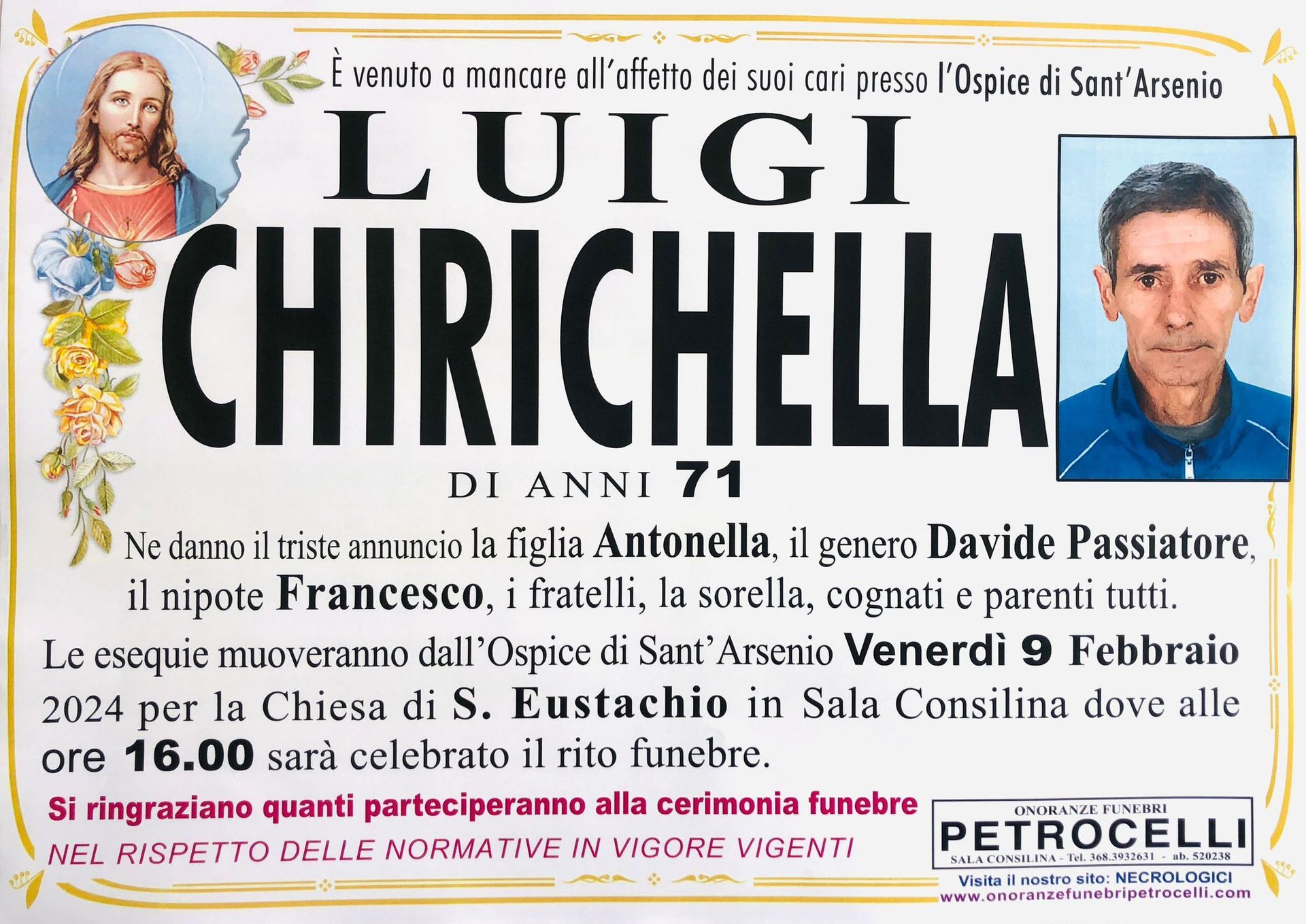 necrologio + LUIGI CHIRICHELLA 