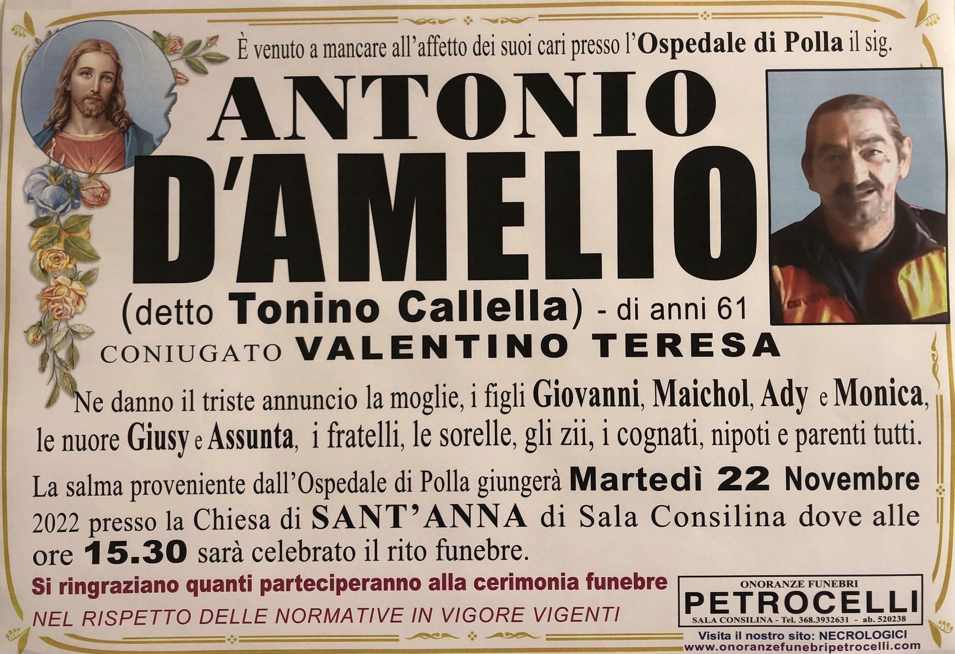 necrologio + ANTONIO D'AMELIO 