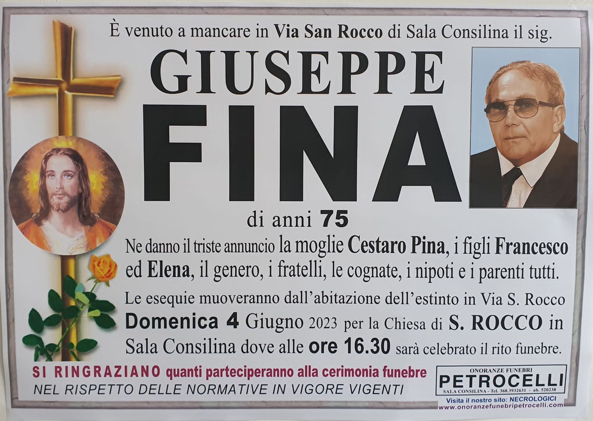 necrologio + GIUSEPPE FINA 