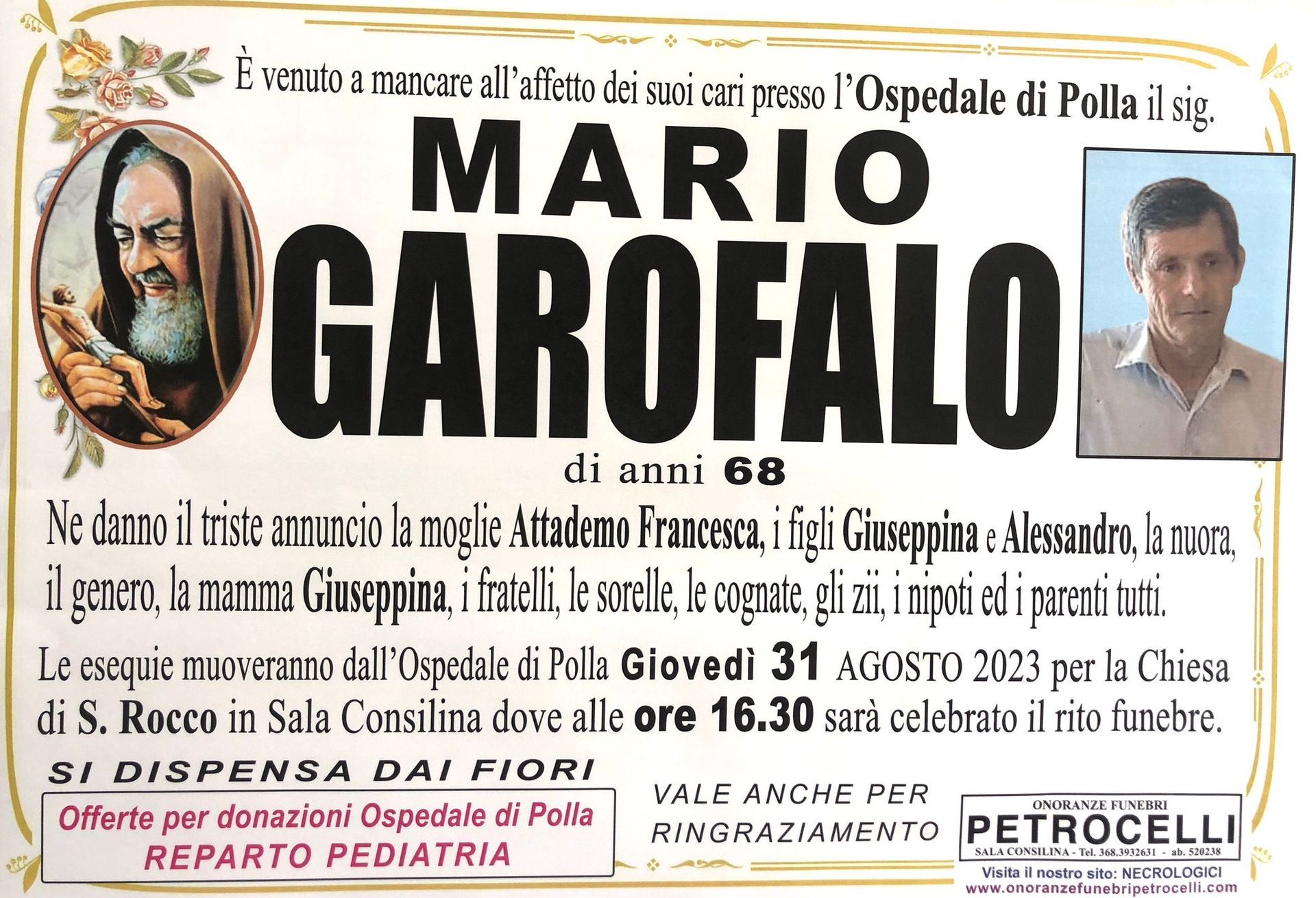 necrologio + MARIO GAROFALO 