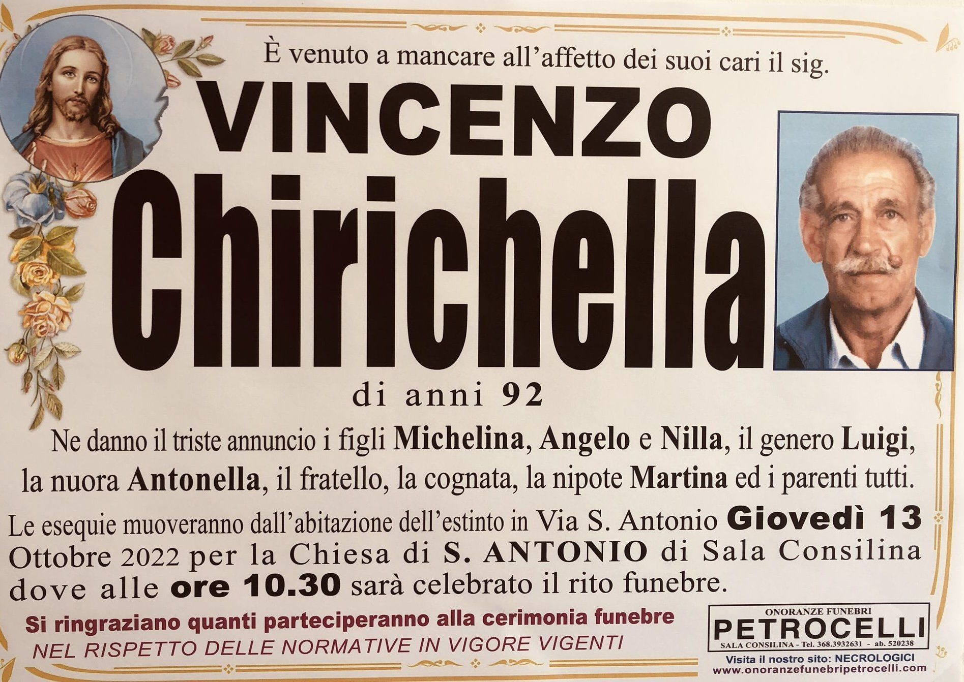 necrologio + VINCENZO CHIRICHELLA