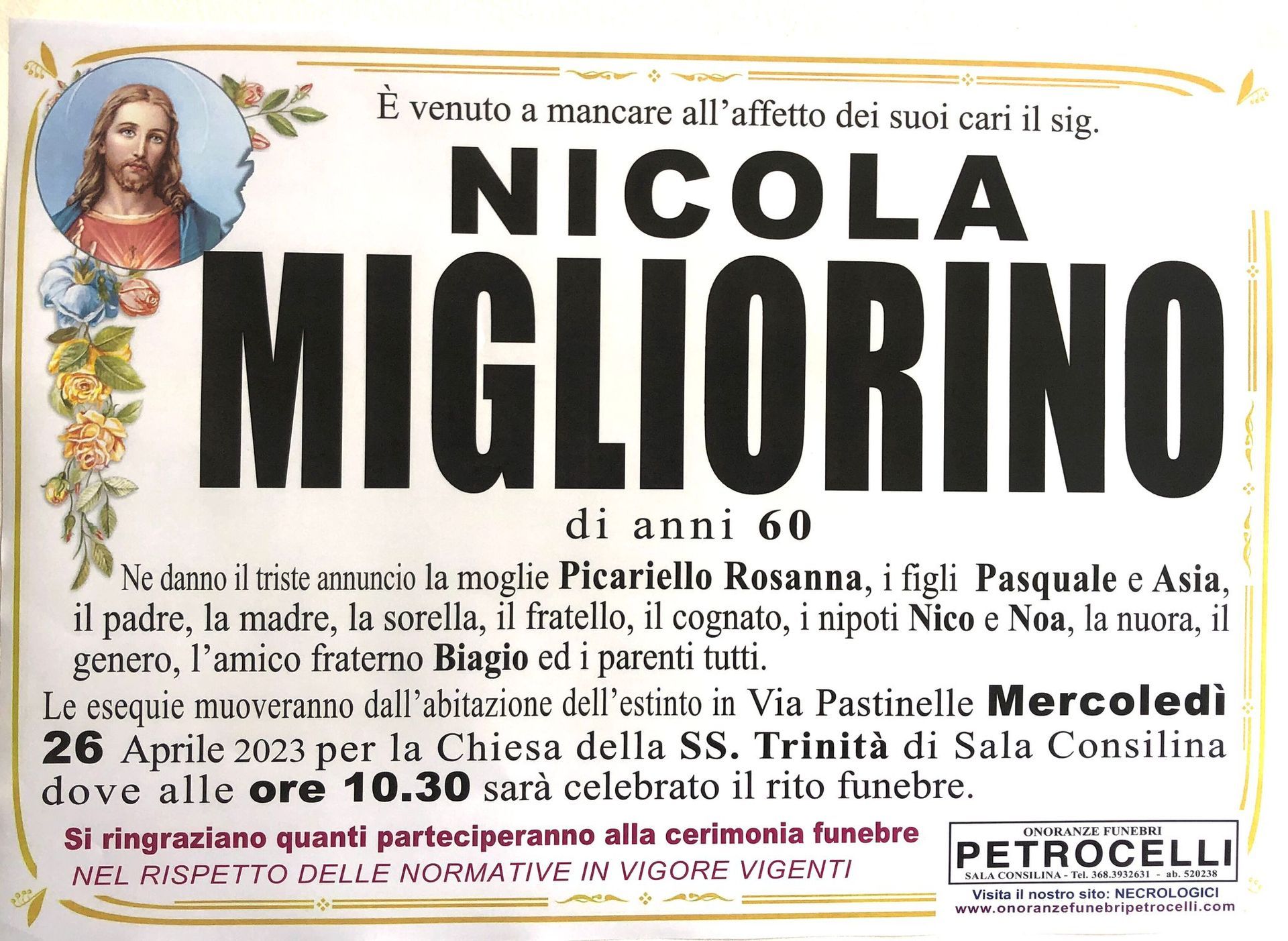 necrologio + NICOLA MIGLIORINO