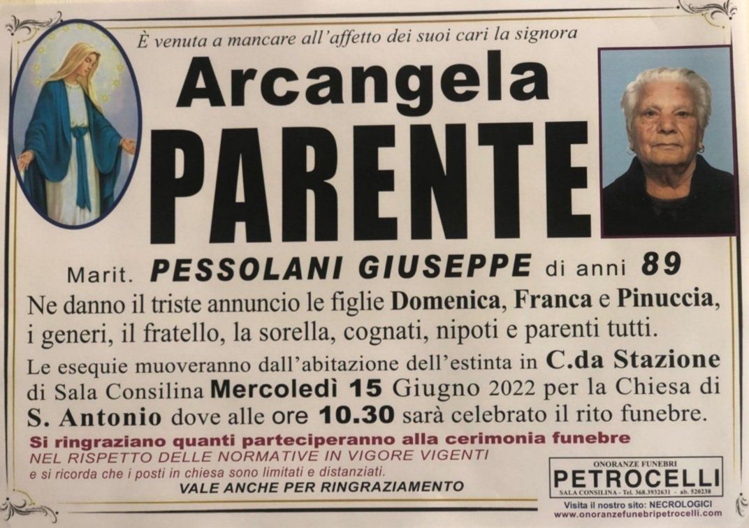 necrologio + ARCANGELA PARENTE 