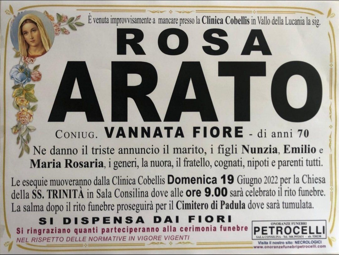 necrologio + ROSA ARATO